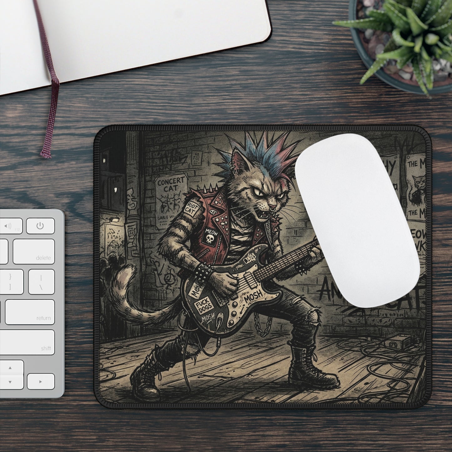 PunkCat - At The Club - Punk Rock Cat Gaming Mouse Pad — Anarchy Cat Guitarist Design