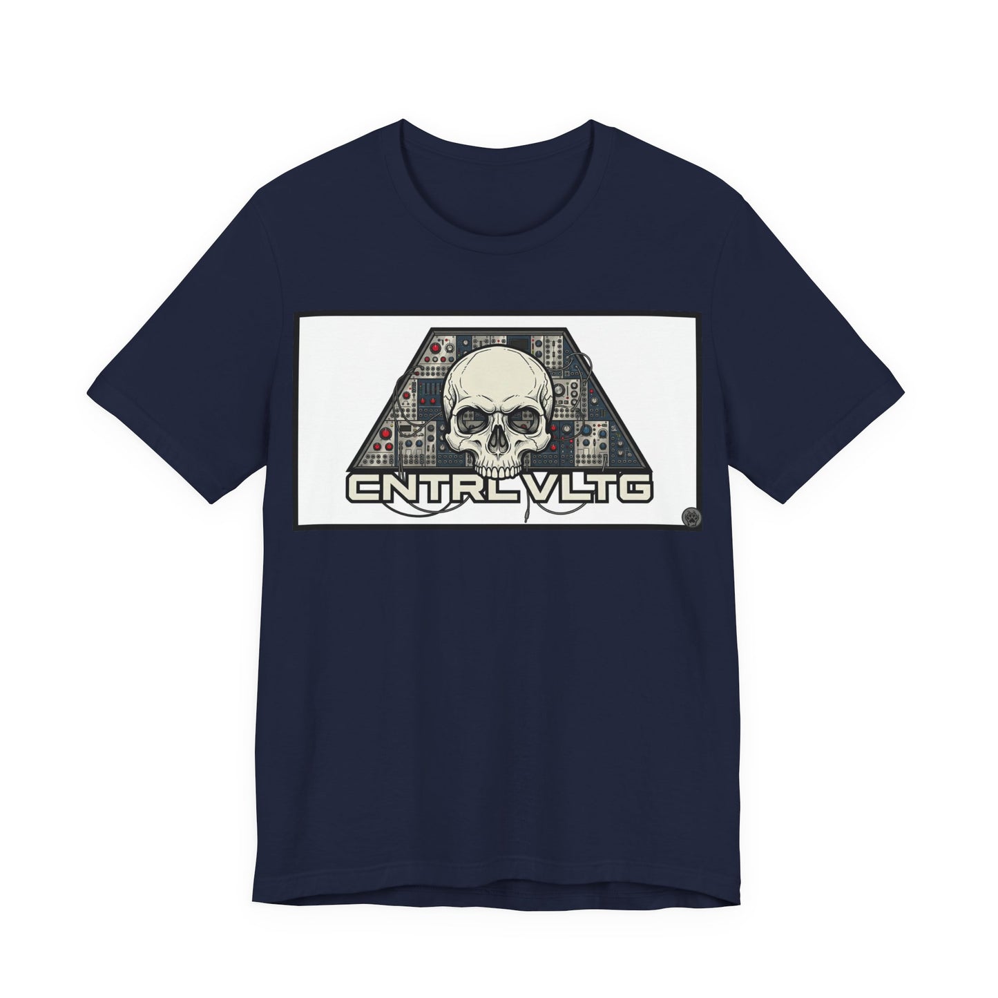 CV Control Voltage = TriBase White - Modular Synth Skull Analog Circuit Tee — “CNTRL VLTG” Retro Tech Graphic T-Shirt