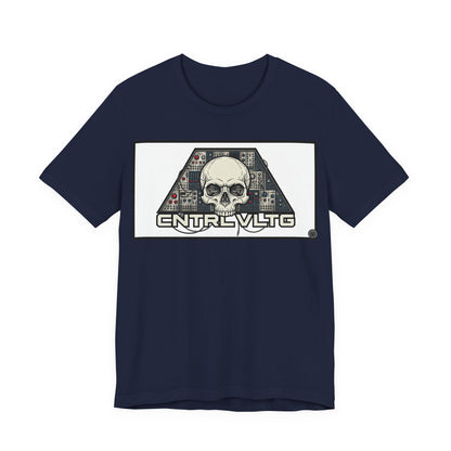 CV Control Voltage = TriBase White - Modular Synth Skull Analog Circuit Tee — “CNTRL VLTG” Retro Tech Graphic T-Shirt