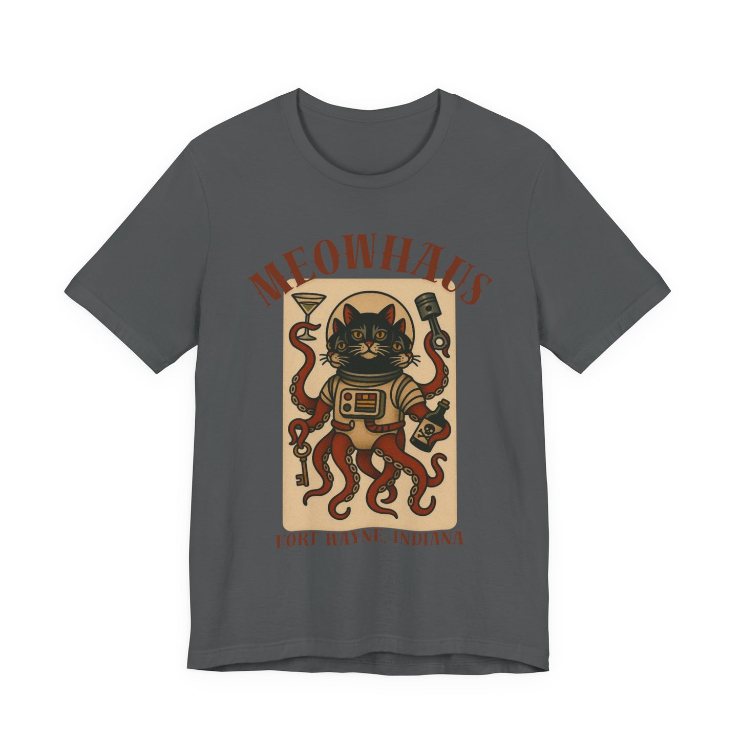 AlienCat Astronaut - Classic Tattoo Design Meowhaus Cat Octopus Tee — Fort Wayne, Indiana Retro Graphic T-Shirt