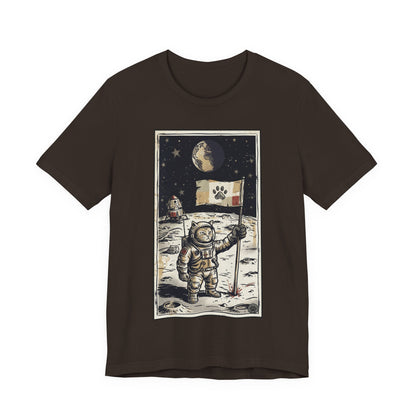 SpaceCat - Conquers The Moon! - Astronaut Cat Moon T-Shirt — Vintage Styled Space Kitty Flag Tee