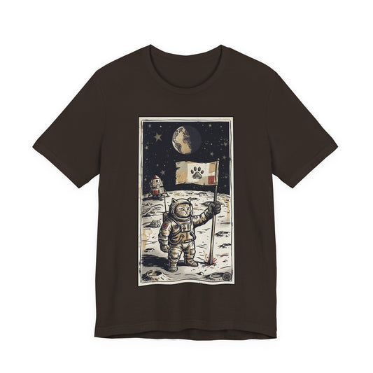 SpaceCat - Conquers The Moon! - Astronaut Cat Moon T-Shirt — Vintage Styled Space Kitty Flag Tee