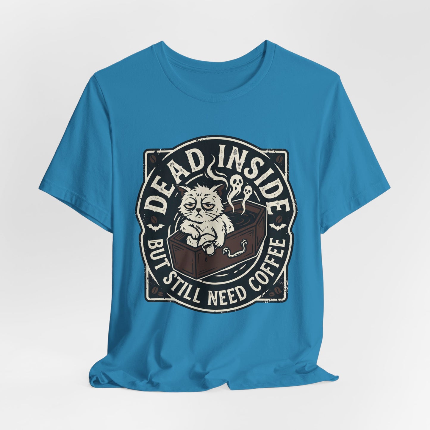 VOID - Dead Inside But Still Need Coffee T-Shirt - Coffee Cat Humor Tee