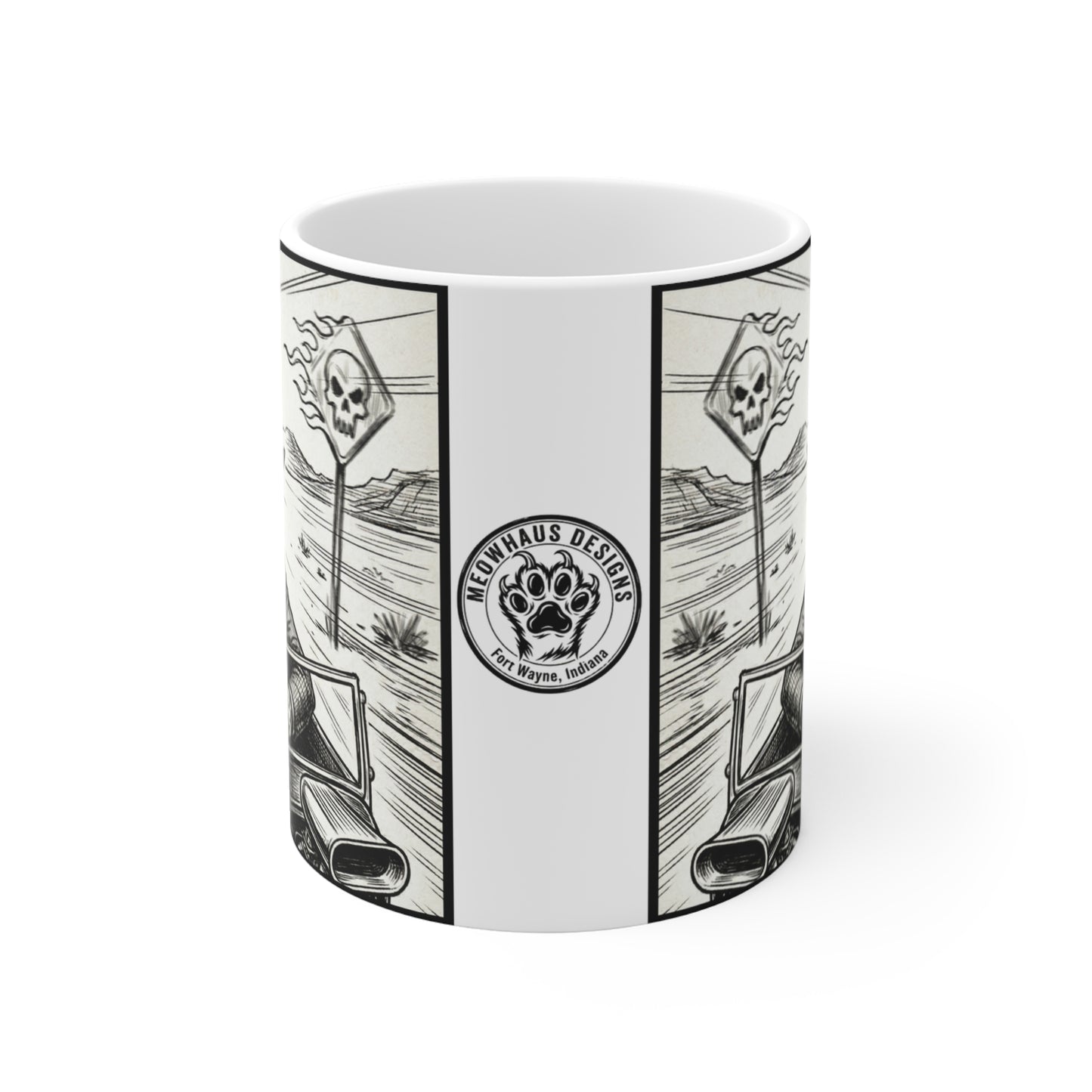 BLZB - HotRod - 11oz Mug Ambi Handle — Devil Driver Vintage Hot Rod Car Road Trip Design