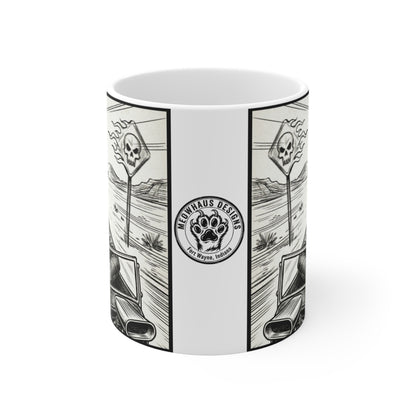BLZB - HotRod - 11oz Mug Ambi Handle — Devil Driver Vintage Hot Rod Car Road Trip Design