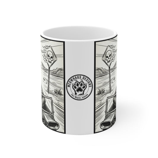BLZB - HotRod - 11oz Mug Ambi Handle — Devil Driver Vintage Hot Rod Car Road Trip Design