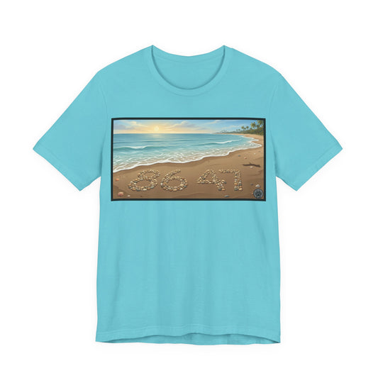 A Nice Day At The Beach - Horizontal V2 - Beach Sunset T-Shirt with '86 47' Sand Art – Coastal Vacation Tee