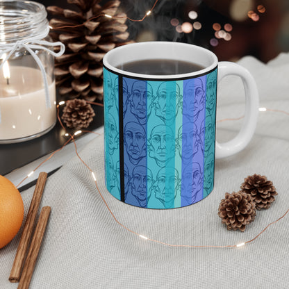 HotGossip - New Design in Blue - 11oz Mug Ambi Handle — Blue Gradient Modern Original Art Portrait Pattern 11oz Ceramic Coffee Mug