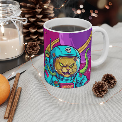 AlienCat Astronaut - Full Color - 11oz Mug Right Handle - Space Cat Astronaut Mug — Colorful Cosmic Kitty Coffee Tea Cup