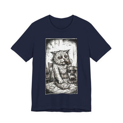Scraps "GFM" - Cat Drinking Coffee T-Shirt — Tired Depressed Cat Graphic Tee