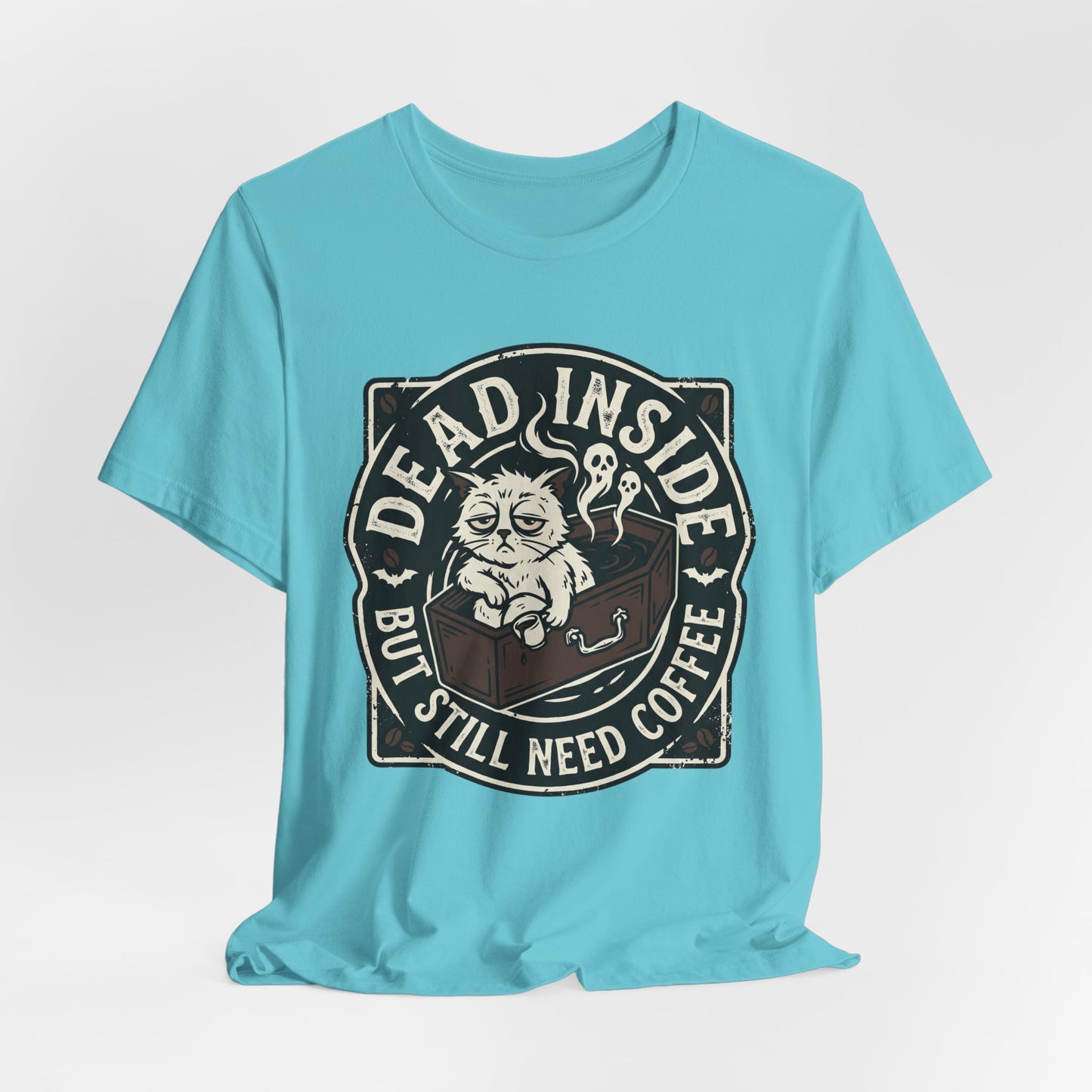 VOID - Dead Inside But Still Need Coffee T-Shirt - Coffee Cat Humor Tee