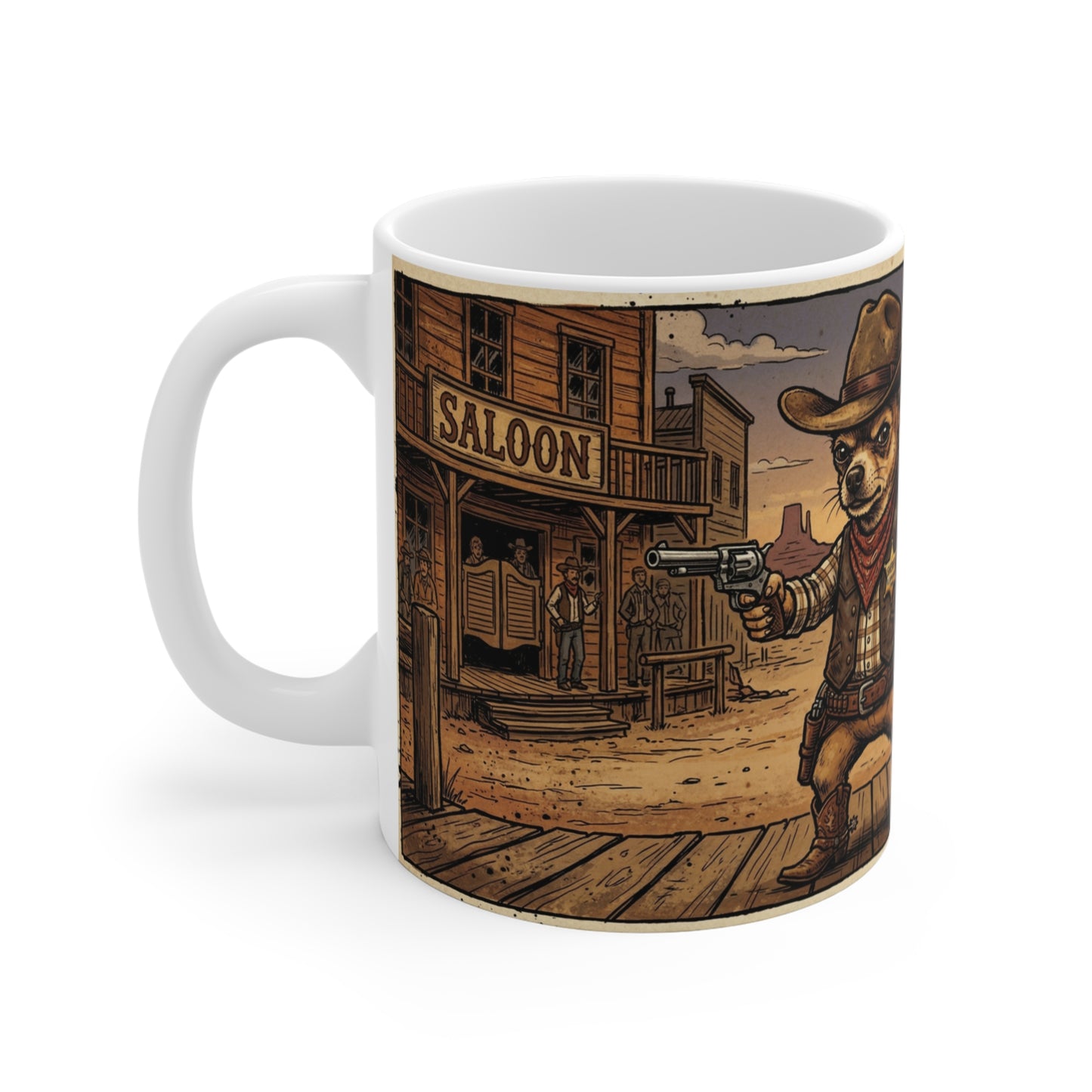 SheriffPaco - 11oz Mug Left Handle - Western Cowboy Sheriff Chihuahua Dog Mug - 11oz Novelty Saloon Coffee Cup