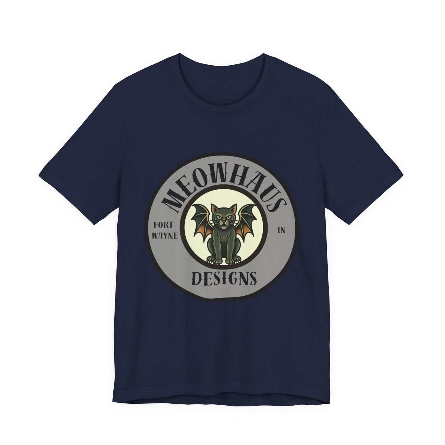 MHD Emblem - Grey Circle - Vintage Tattoo Meowhaus Designs Bat Cat Logo Tee