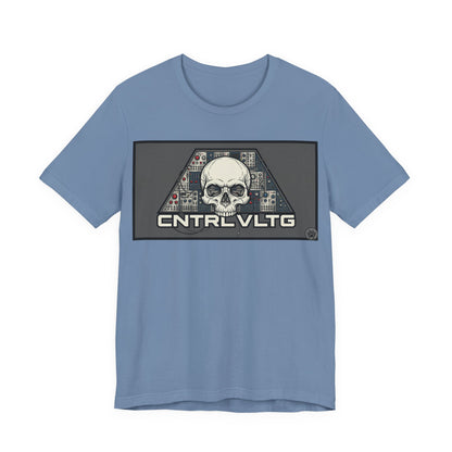 CV Control Voltage - TriBase Grey - Skull Modular Synth Analog Circuit 'CNTRL VLTG' Graphic Tee - Retro Tech Skull T-Shirt