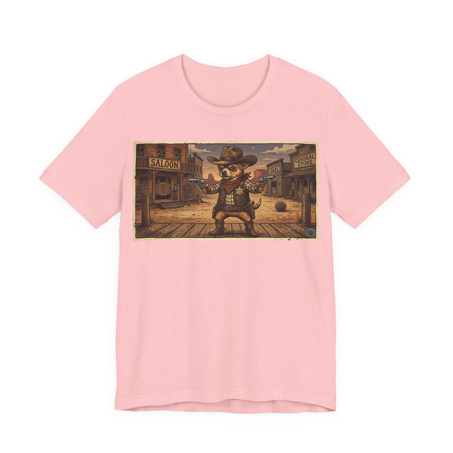 SheriffPaco - Horizontal - Western Cowboy Sheriff Chihuahua T-Shirt — Vintage Saloon Puppy Dog Graphic Tee