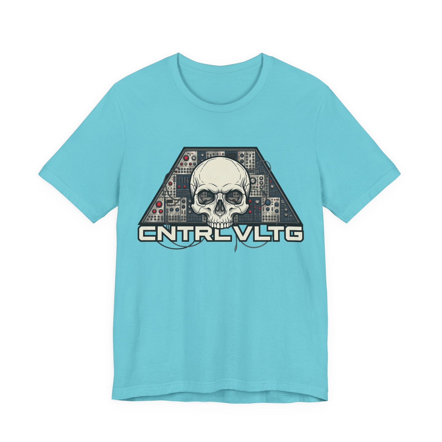 CV Control Voltage - TriBase White - Skull Modular Analog Synth Console Tee — “CNTRL VLTG” Retro Electronic Music T-Shirt