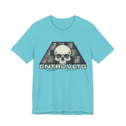 CV Control Voltage - TriBase White - Skull Modular Analog Synth Console Tee — “CNTRL VLTG” Retro Electronic Music T-Shirt
