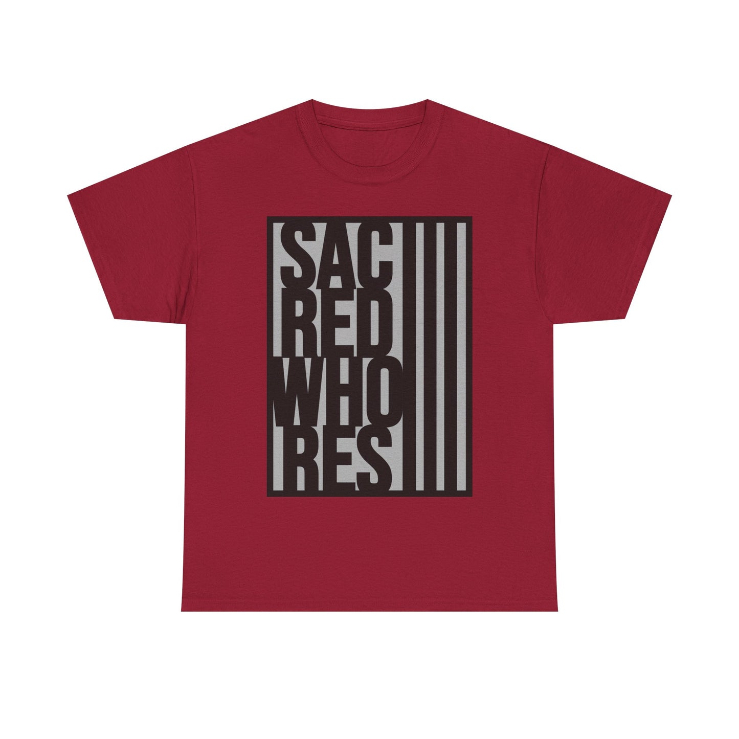 Sacred Whores - Graphic Tee — Bold Vertical Text Black T‑Shirt