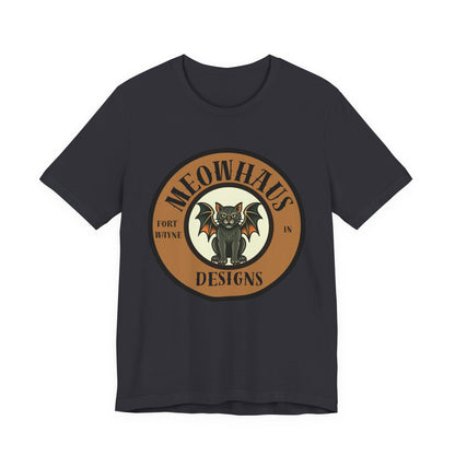 Meowhaus Designs Cat Circle Logo T-Shirt - Vintage Tattoo Cat-Bat Design
