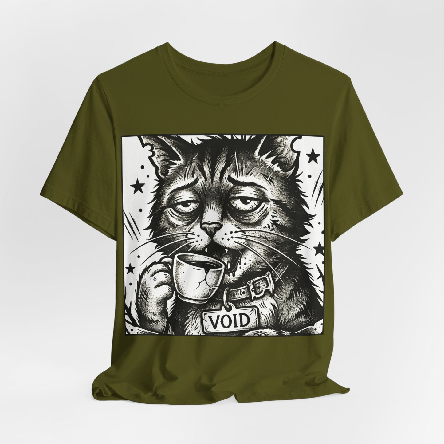 VOID - The Original Void Cat Tee — Tired Moody Cat Drinking Coffee Graphic T-Shirt