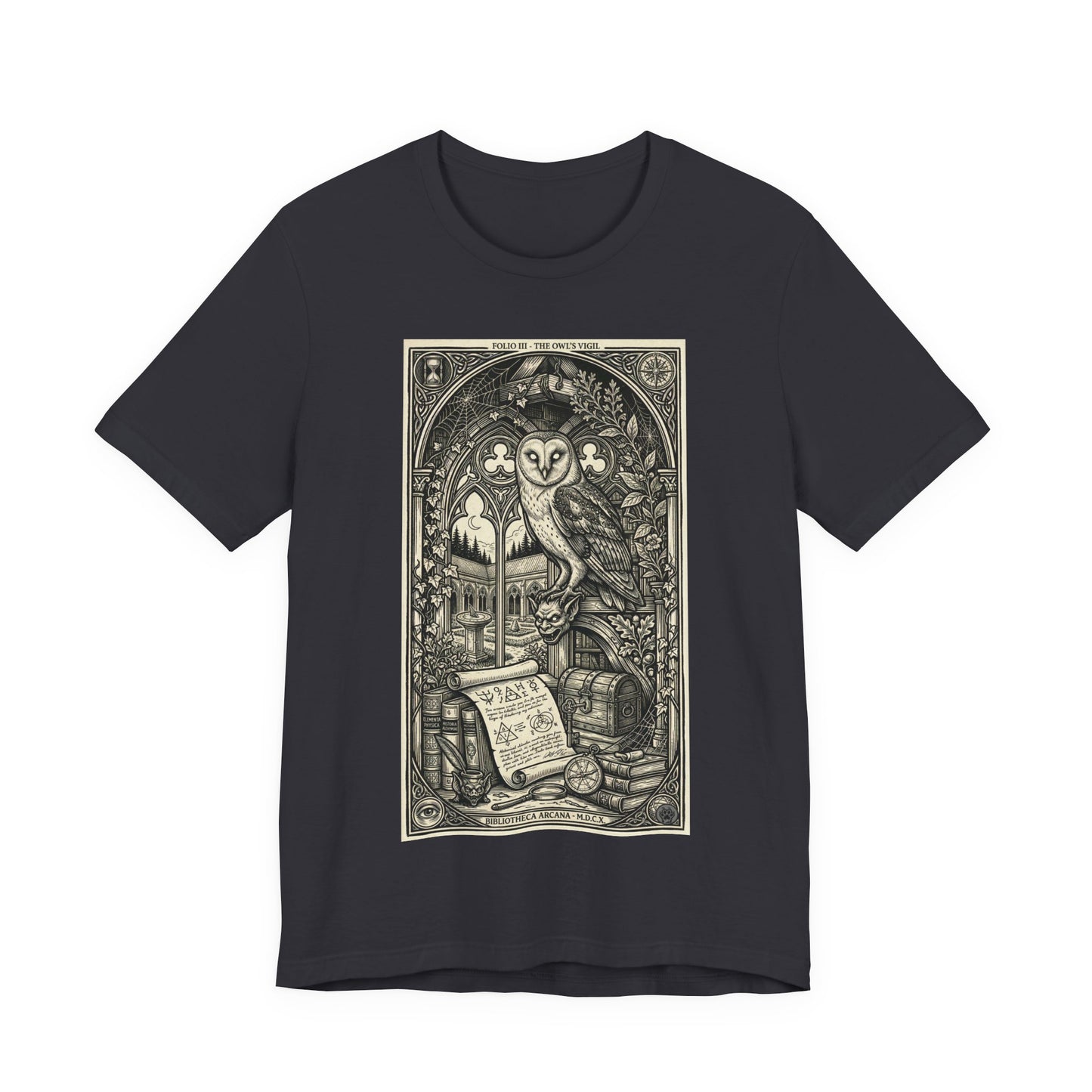 DarkArts Collection - Owl - Gothic Owl Tarot Tee — Vintage Occult Illustration Shirt