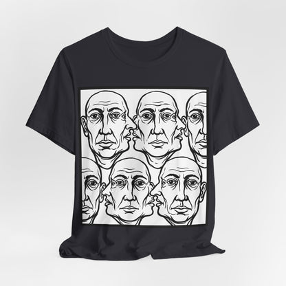 HotGossip - Version 2 - Monochrome Repeating Faces Tee – Abstract Expressionist Portrait T-Shirt