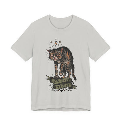 VOID - Too Tired to Exist Cat T‑Shirt — Funny Goth Sleepy Cat Tee