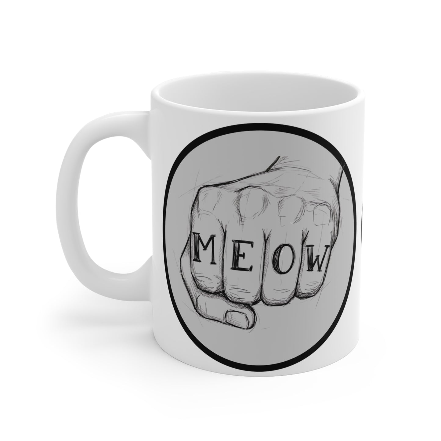 Meow Fist - 11oz Mug Ambi Handle – 'MEOW' Knuckle Tattoo Coffee Cup