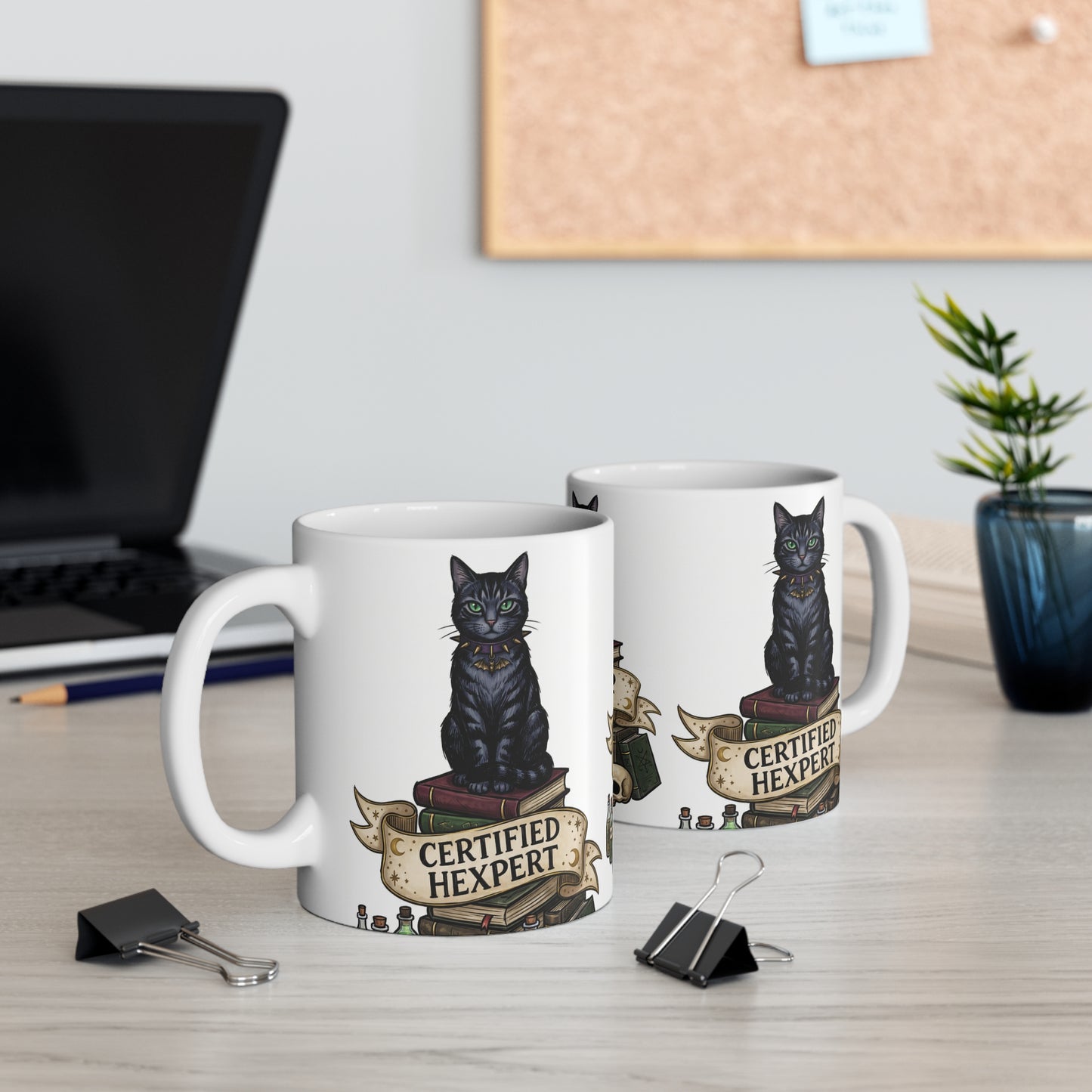 Certified Hexpert - 11oz Mug Ambi Handle — Black Cat Witchcraft Coffee Cup (11oz)
