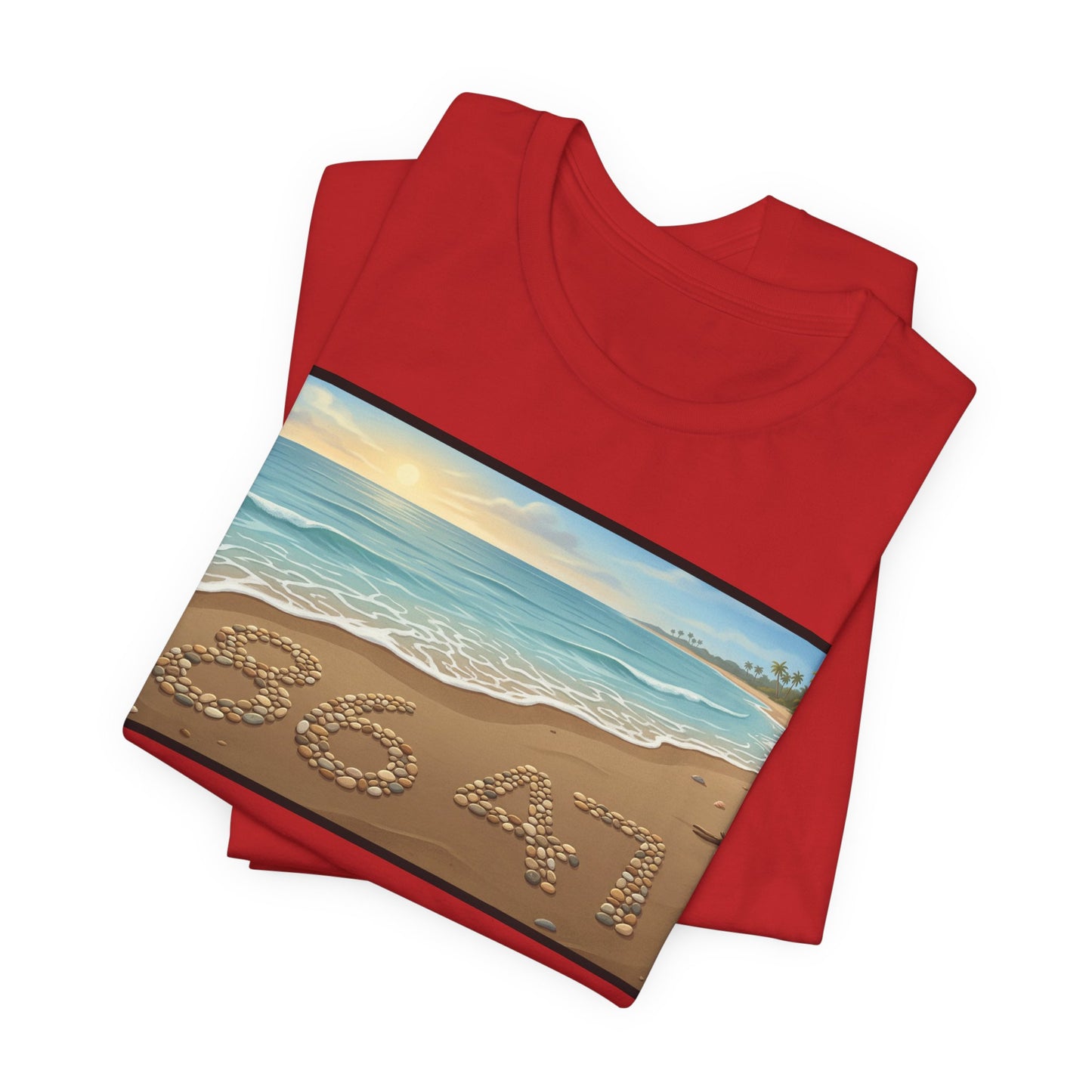 A Nice Day At The Beach - Horizontal V2 - Beach Sunset T-Shirt with '86 47' Sand Art – Coastal Vacation Tee