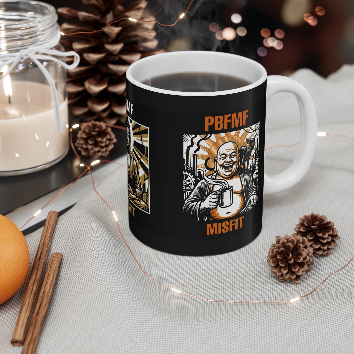 IYKYK - Misfit Mug — PBFMF Buddha, Budai & Cat Coffee Art 11oz