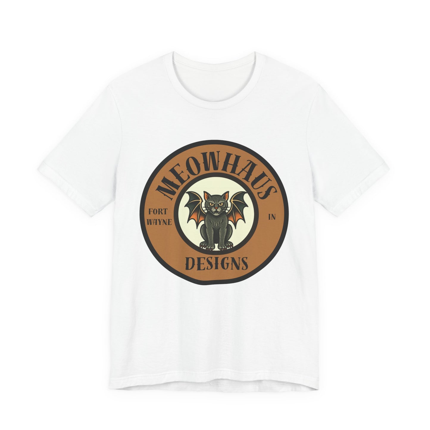 Meowhaus Designs Cat Circle Logo T-Shirt - Vintage Tattoo Cat-Bat Design