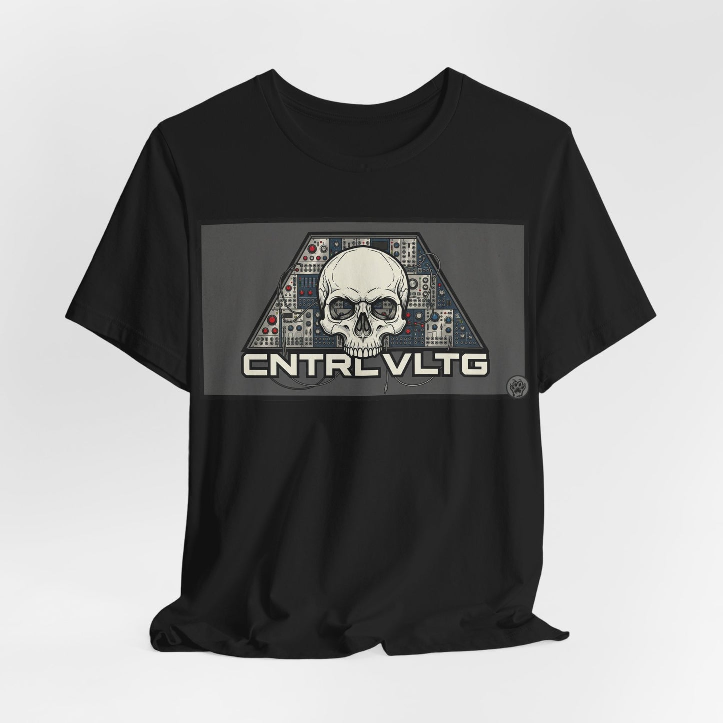 CV Control Voltage - TriBase Grey - Skull Modular Synth Analog Circuit 'CNTRL VLTG' Graphic Tee - Retro Tech Skull T-Shirt