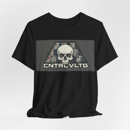 CV Control Voltage - TriBase Grey - Skull Modular Synth Analog Circuit 'CNTRL VLTG' Graphic Tee - Retro Tech Skull T-Shirt