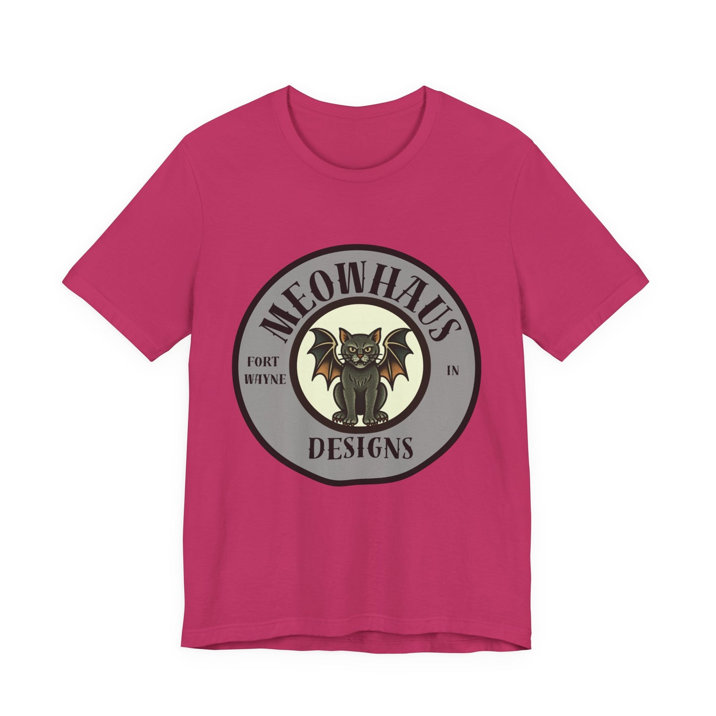 MHD Emblem - Grey Circle - Vintage Tattoo Meowhaus Designs Bat Cat Logo Tee