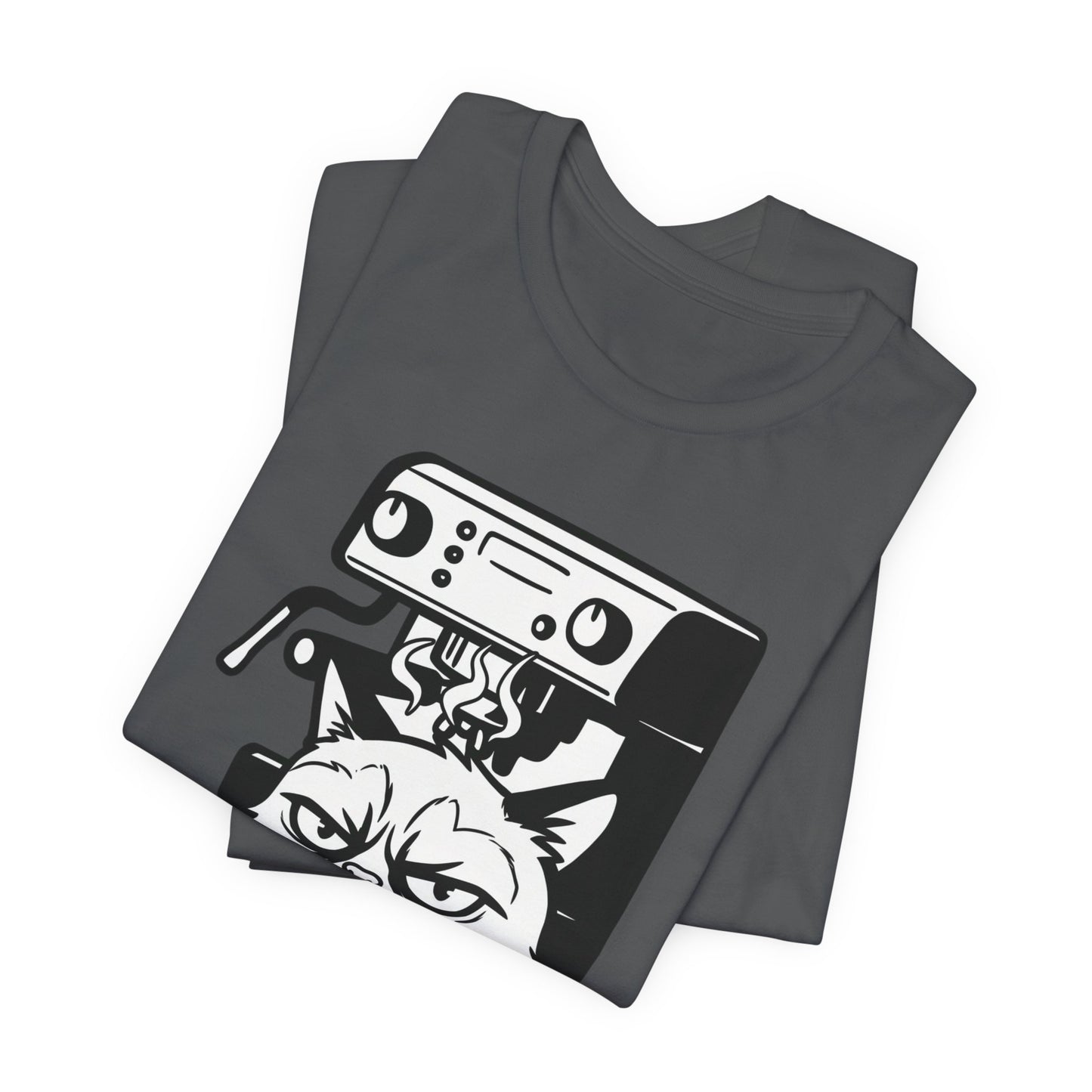VOID - Annoyed Cat Coffee Tee — Funny Sarcastic Cat Barista Shirt with Coffee & Espresso Machine