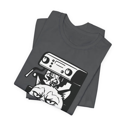 VOID - Annoyed Cat Coffee Tee — Funny Sarcastic Cat Barista Shirt with Coffee & Espresso Machine