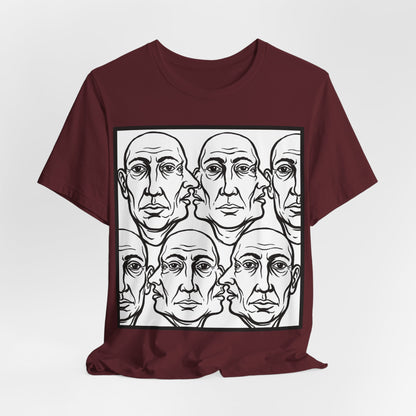 HotGossip - Version 2 - Monochrome Repeating Faces Tee – Abstract Expressionist Portrait T-Shirt