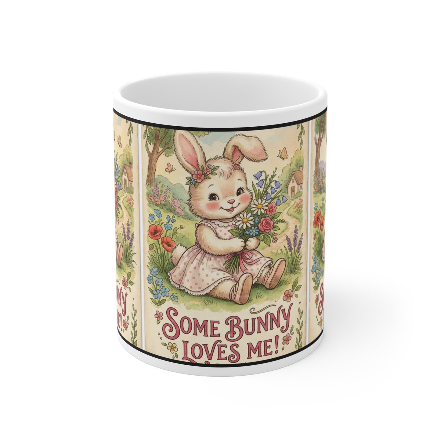 Some Bunny Loves Me - 11oz Mug Ambi Handle — Cute Vintage Bunny Coffee Cup