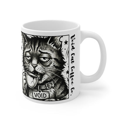 VOID - 11oz Mug - Cat Coffee Mug — 'Void' Vintage Black & White Cat with Cup