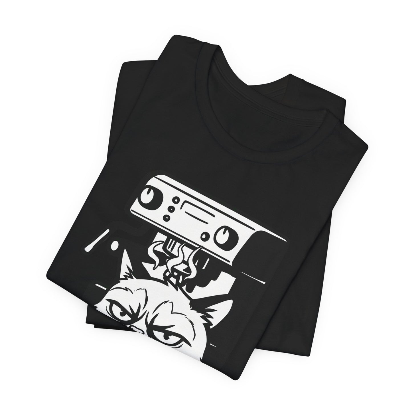 VOID - Annoyed Cat Coffee Tee — Funny Sarcastic Cat Barista Shirt with Coffee & Espresso Machine
