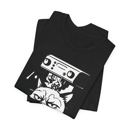 VOID - Annoyed Cat Coffee Tee — Funny Sarcastic Cat Barista Shirt with Coffee & Espresso Machine