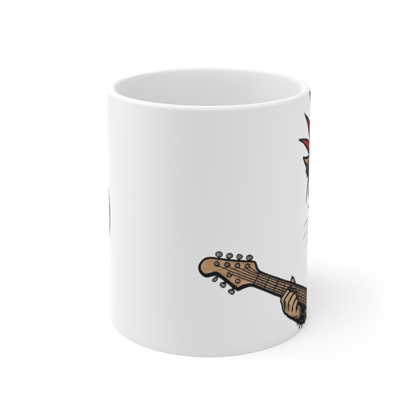 PunkCat - Big & Bold - 11oz Mug Right Handle - Rock Cat Guitarist Design