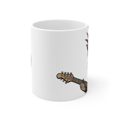 PunkCat - Big & Bold - 11oz Mug Right Handle - Rock Cat Guitarist Design