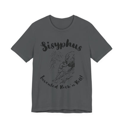 Greek Mythology Humor - Sisyphus T‑Shirt — 'Invented Rock 'n' Roll' Vintage Mythology Tee - Elvis Who?