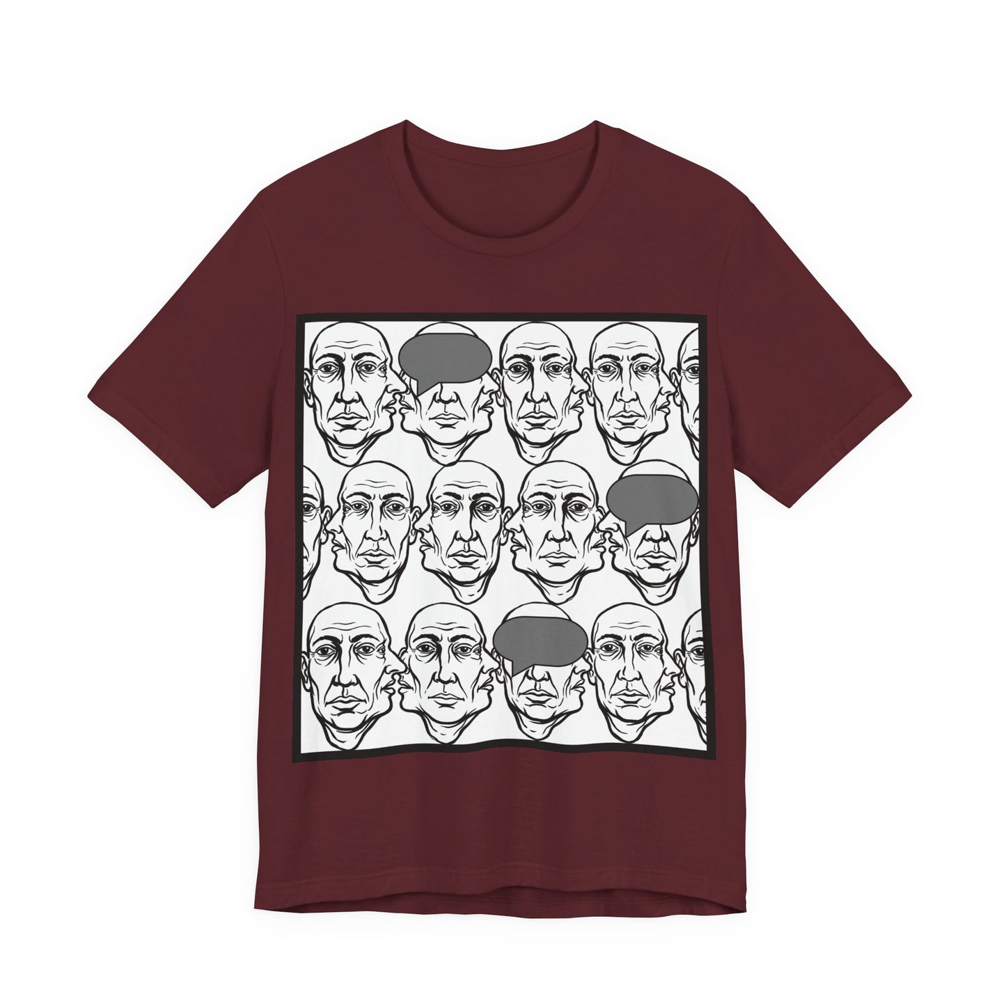 HotGossip - BlindedByGossip - Abstract Faces Pattern T-Shirt — Monochrome Repeating Portrait Graphic Tee