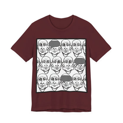 HotGossip - BlindedByGossip - Abstract Faces Pattern T-Shirt — Monochrome Repeating Portrait Graphic Tee