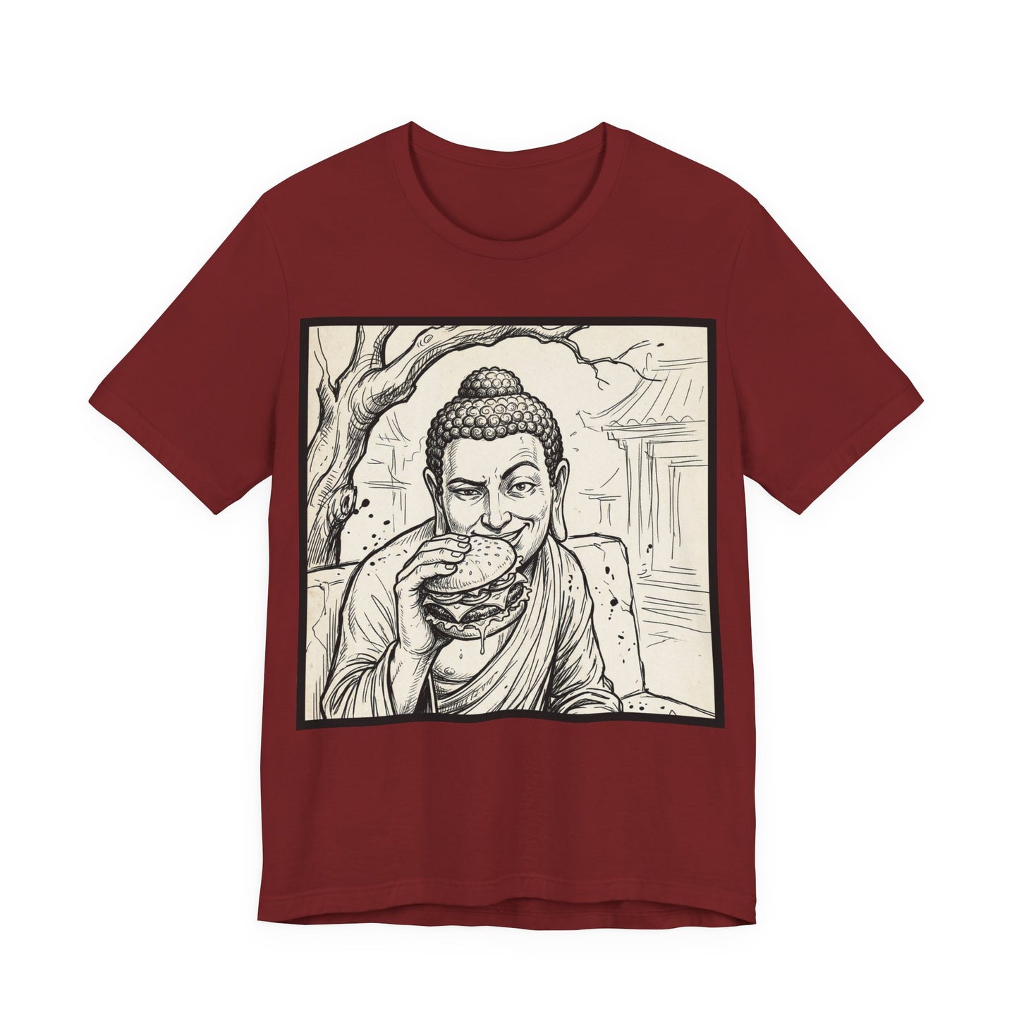 BadBuddha - Cheeseburger (Crop) - Buddha Eating A Delicious Juicy Cheeseburger Funny T‑Shirt Zen Humor