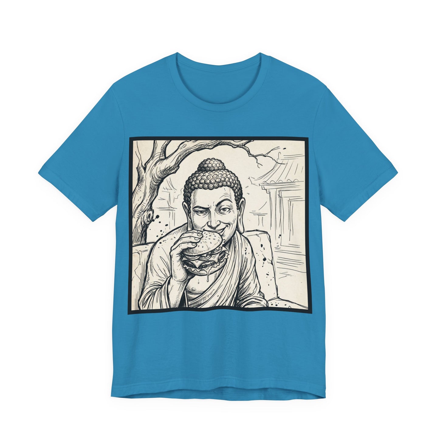 BadBuddha - Cheeseburger (Crop) - Buddha Eating A Delicious Juicy Cheeseburger Funny T‑Shirt Zen Humor