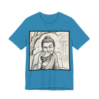 BadBuddha - Cheeseburger (Crop) - Buddha Eating A Delicious Juicy Cheeseburger Funny T‑Shirt Zen Humor
